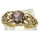 Vintage 9ct gold amethyst set ring, size P, 1.7g. P&P Group 1 (£14+VAT for the first lot and £1+