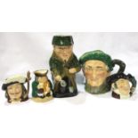 Five assorted Royal Doulton character jugs, Sherlock Holmes, Auld Mac, Mine Host, Honest Measure and