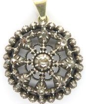 19th century white gold and rose cut diamond pendant, D: 30 mm, L: 38 mm, 10.3g. P&P Group 1 (£14+