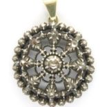 19th century white gold and rose cut diamond pendant, D: 30 mm, L: 38 mm, 10.3g. P&P Group 1 (£14+