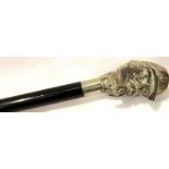 Ebonised walking stick with white metal handle featuring General Custer. Not available for in-