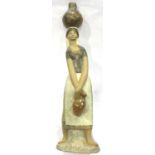 Large Lladro Gres figure of a water carrier, H: 48 cm. No cracks, chips or visible restoration.