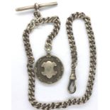 Hallmarked silver single Albert watch chain and fob, L: 30 cm, 39g. P&P Group 1 (£14+VAT for the