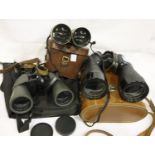 Three cased pairs of binoculars including WWI Merchant Navy binoculars by H&H son ltd, Liverpool, no