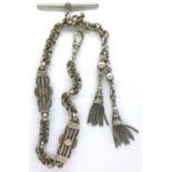 Victorian white metal single Albert watch chain, L: 35 cm, 41. P&P Group 1 (£14+VAT for the first