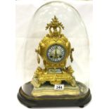 19th century French ornate clock with glass dome, dome H: 44 cm. Not available for in-house P&P,