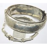 Hallmarked silver bangle, Chester assay and a bamboo style silver bangle, combined 44g. P&P Group