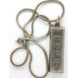 Hallmarked silver ingot necklace, ingot L: 40 mm, combined 37g. P&P Group 1 (£14+VAT for the first
