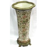 Large 20th century Chinese ceramic stick stand with metal mounts, H: 62 cm. Not available for in-