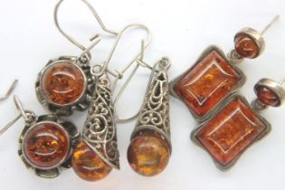 Baltic amber and silver earrings (3). P&P Group 1 (£14+VAT for the first lot and £1+VAT for