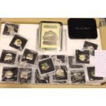 Danbury Mint railway pin badges of fifty locomotives, all different with certificates, sealed in