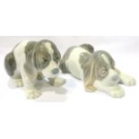 Two Lladro dogs, one sleeping, largest L: 18 cm, no cracks, chips or visible restoration. P&P