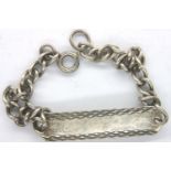 White metal ID bracelet with inscription, L: 18 cm, 7g. P&P Group 1 (£14+VAT for the first lot