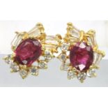 18ct gold ruby and diamond cluster earrings, combined 2.4g. P&P Group 1 (£14+VAT for the first lot