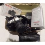 Pentax MZ-10 film camera and accessories including filters. Not available for in-house P&P,