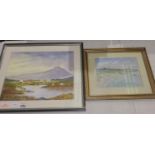 Four framed watercolours, mainly coastal and river scenes. Not available for in-house P&P, contact