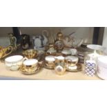 Shelf of mixed ceramics to include a tea set, floral bowl, etc. Not available for in-house P&P,