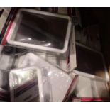 Twenty five black and white new wrapped rectangular mirrors, 18 x 10 cm. Not available for in-