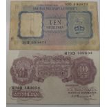 1940 Peppiatt ten shillings note of George VI, emergency mauve issue, serial number H73D 109694