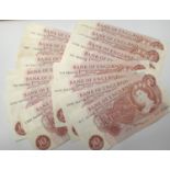 Fifteen Fforde Smallman and O'Brien ten shilling notes in used condition. P&P Group 1 (£14+VAT for