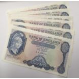 Six O'Brien five pound notes of Queen Elizabeth II, three runs of two in good condition. P&P Group 1