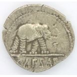 49 BC Julius Caesar silver denarius, elephant and priestly implements. P&P Group 1 (£14+VAT for