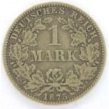 1875 German silver one mark, Frankfurt Mint. P&P Group 1 (£14+VAT for the first lot and £1+VAT for