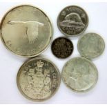 Six Canadian silver coins, 1906 and later. P&P Group 1 (£14+VAT for the first lot and £1+VAT for
