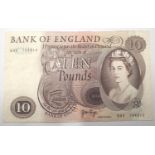 Page ten pound note of Elizabeth II, B84 744312 in good condition. P&P Group 1 (£14+VAT for the