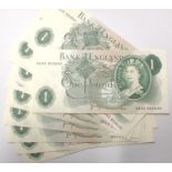 Twelve Smallman one pound notes of Queen Elizabeth II, two runs of five and one of two. P&P Group