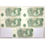 Five consecutive Page one pound notes of Elizabeth II. P&P Group 1 (£14+VAT for the first lot and £