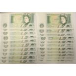 Twenty one Page and Somerset Queen Elizabeth II one pound notes in good condition. P&P Group 1 (£