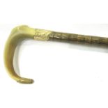 Walking stick of bone panels with yellow metal and horn handle. Not available for in-house P&P,