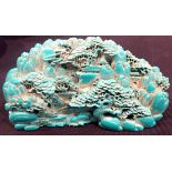 Chinese carved turquoise boulder of a mountain scene, L:23 cm. P&P Group 3 (£25+VAT for the first