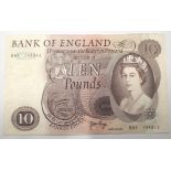 Page ten pound note of Elizabeth II, B84 744312 in good condition. P&P Group 1 (£14+VAT for the
