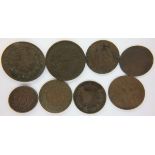 Mixed 19th century copper world coins (8). P&P Group 1 (£14+VAT for the first lot and £1+VAT for