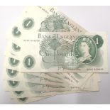 Twelve Smallman one pound notes of Queen Elizabeth II, two runs of five and one of two. P&P Group