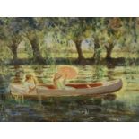 Late 19th century French school oil on board, ladies in a punt, unsigned, 21 x 17 cm. Not