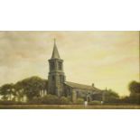W D Yates; (20th century); oil on canvas, English country church with graves, 75 x 49 cm. Not