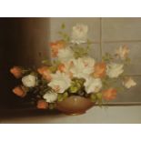 Robert Cox (b. 1934); oil on board, still life flowers, 50 x 39 cm. Not available for in-house P&