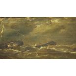 L McNeil; (19th century); oil on canvas, lifeboat evacuating sinking ship, 39 x 19 cm. Condition