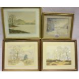 A Prescott (20th century); four watercolours including Bridgewater Canal and Grasmere, signed,