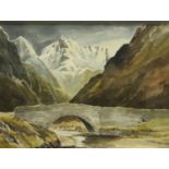 E Grieg Hall (20th century); watercolour, the Saddle From Upper Glen Shiel Bridge, signed lower