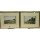 J Baldock (1882-1898); pair of watercolours, Cattle at Stream, 30 x 20 cm. Not available for in-