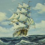 Ambrose (20th century); oil on canvas masted clipper in rough seas, 60 x 50 cm. Not available for