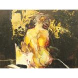 Vanni Saltarelli (b. 1945); oil on board with gold leaf highlights, abstract seated nude (untitled),