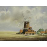 P King (20th century); watercolour of rural scene depicting Cley Mill Norfolk, signed lower left, 44