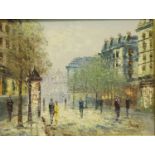 Caroline Burnett (American, 1877-1950); oil on board, Parisian street scene with figures, 39 x 30