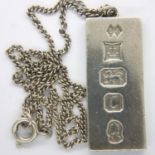 Hallmarked silver ingot on a stainless steel neck chain, ingot L: 40 mm, combined 31g. P&P Group