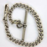 Solid silver watch chain, L: 21 cm, 15g, unmarked. P&P Group 1 (£14+VAT for the first lot and £1+VAT